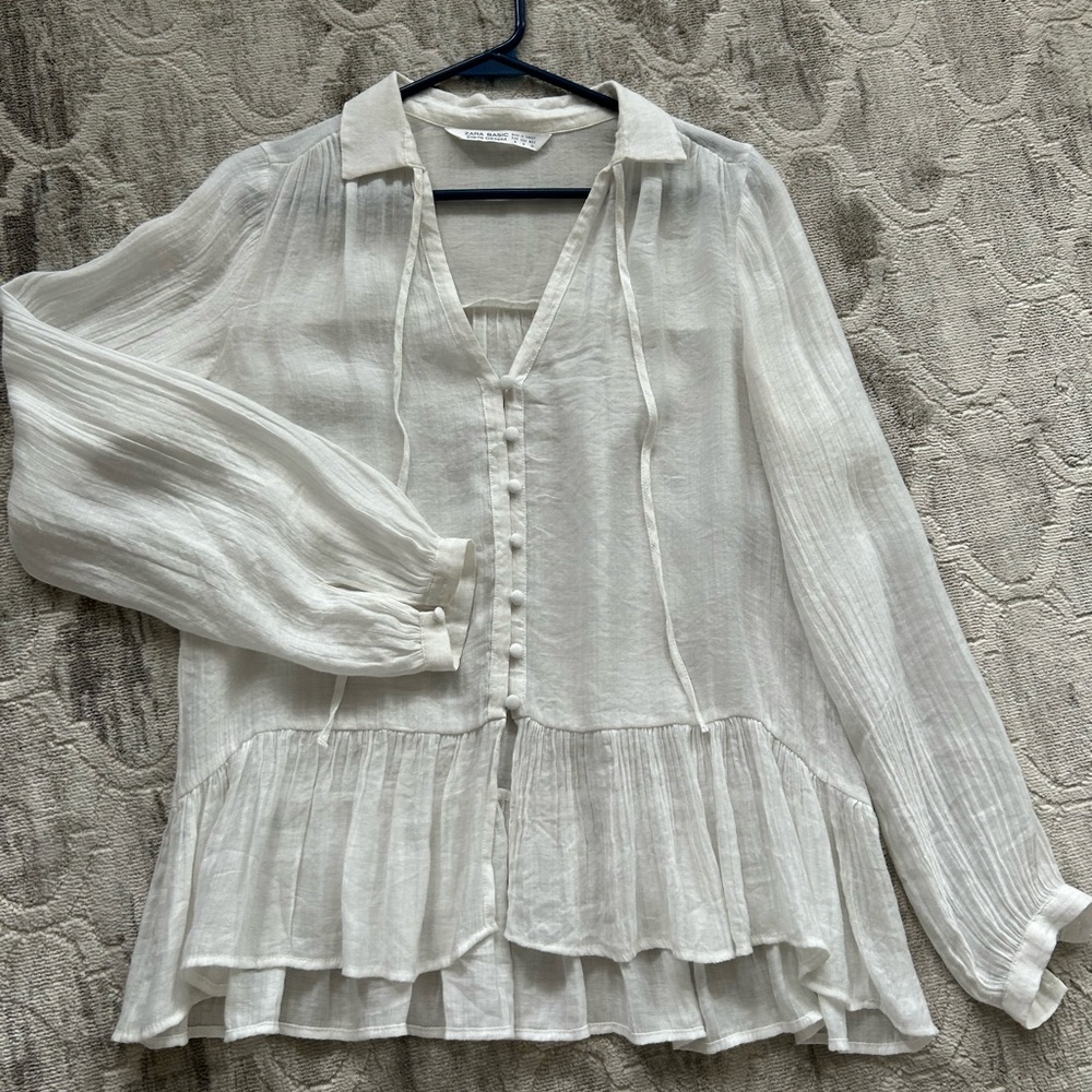 Zara white Blouse with Pleated Hem